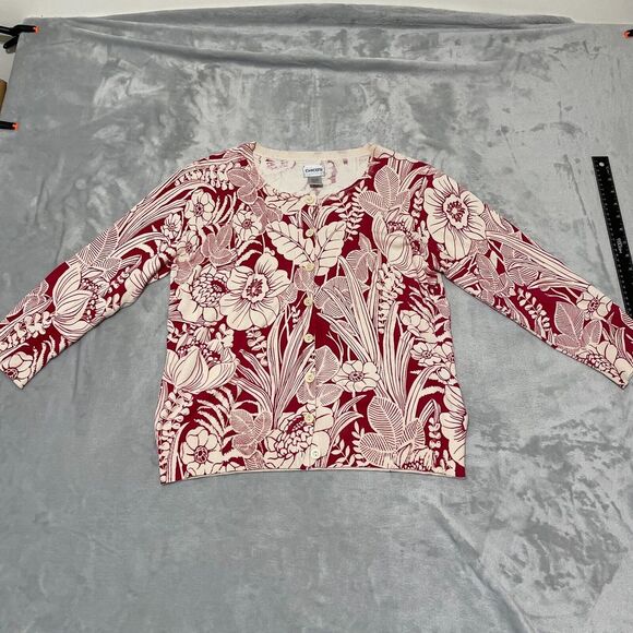 Chicos Tops Womens 2 Large Red Green Floral Silk Nylon Buttons Lot of 2 - Picture 3 of 13